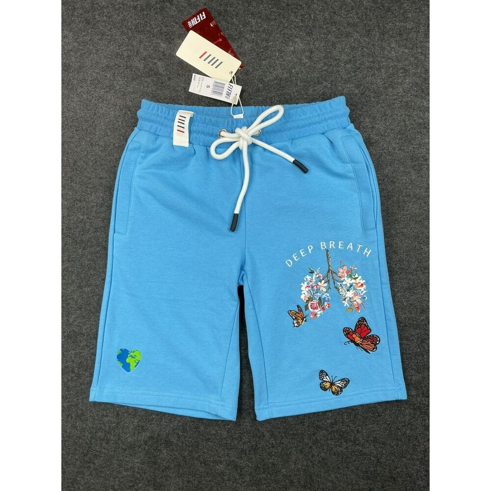 Fifth Loop Peace on Earth Shorts Men's S Sea Blue Butterfly Embroidery Terry NWT